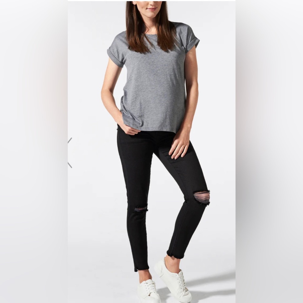 BLANQI maternity skinny jeans in Black Knee Slit Wash